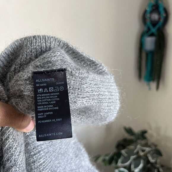 AllSaints Sweater Cold Shoulder Gray Wool Mohair Wool Blend Pullover Small New - Picture 5 of 5